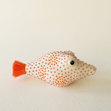 Pufferfish Porcelain Sculpture- Small in Orange and Pink