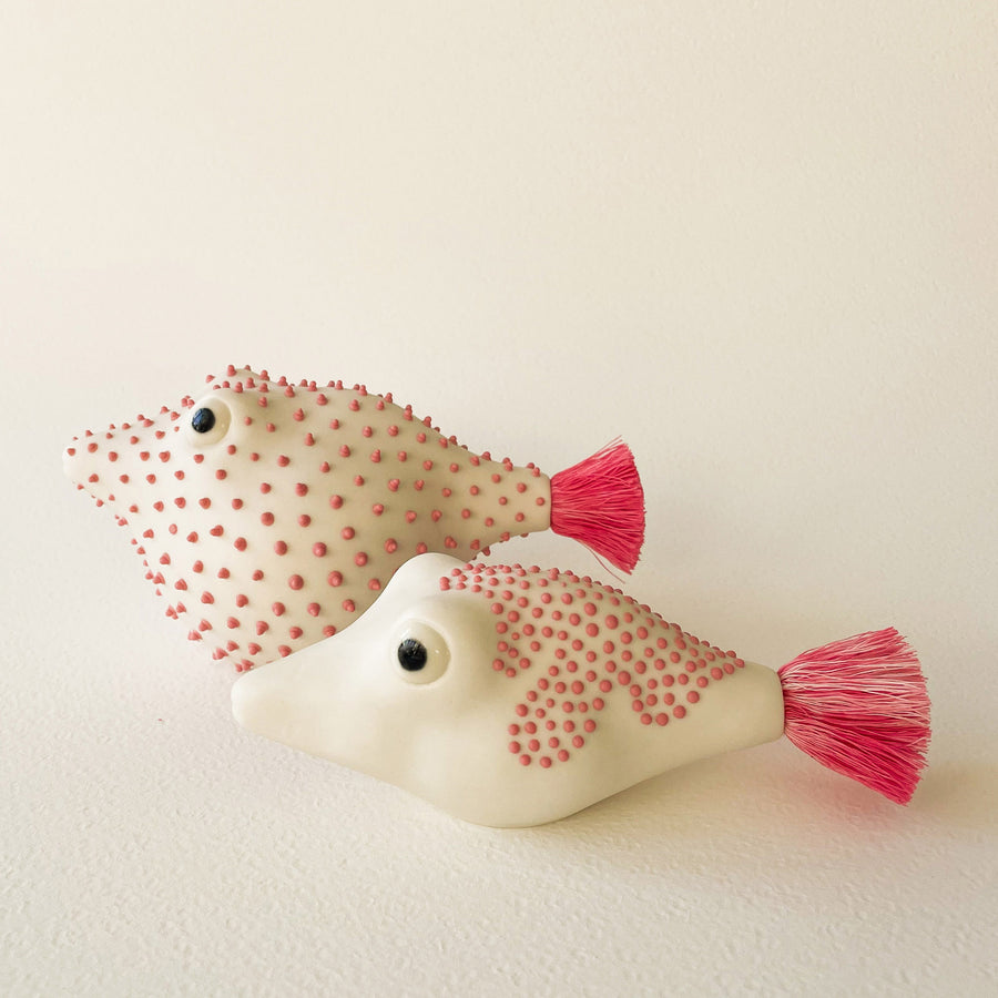Pufferfish Porcelain Sculpture- Large in White and Pink