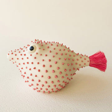 Pufferfish Porcelain Sculpture- Large in White and Pink