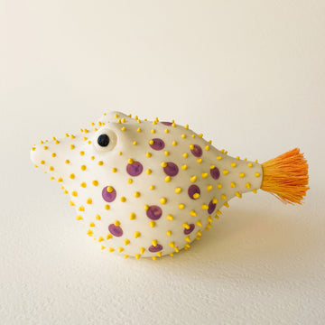 Pufferfish Porcelain Sculpture- Large in Yellow and Purple