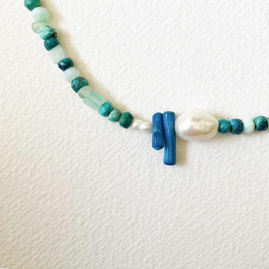 Beachcomber Green Stone and Pearl Necklace