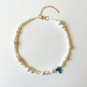 Beachcomber Pearl Necklace with Turquoise Coral