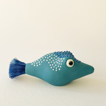Pufferfish Porcelain Sculpture- Small in Turquoise, Blue and White