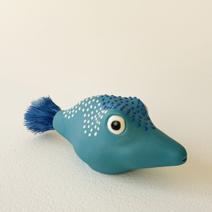 Pufferfish Porcelain Sculpture- Small in Turquoise, Blue and White