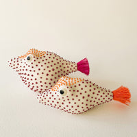 Pufferfish Porcelain Sculpture- Small in Maroon and Orange