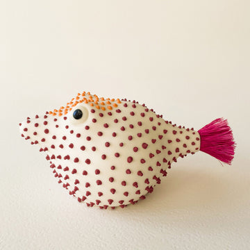 Pufferfish Porcelain Sculpture- Large in Maroon and Orange