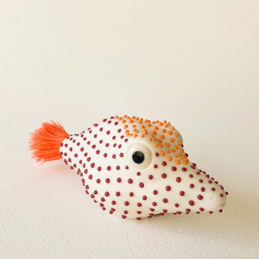 Pufferfish Porcelain Sculpture- Small in Maroon and Orange