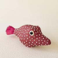 Pufferfish Porcelain Sculpture- Small in Maroon and White