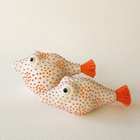 Pufferfish Porcelain Sculpture- Large in Orange and Pink