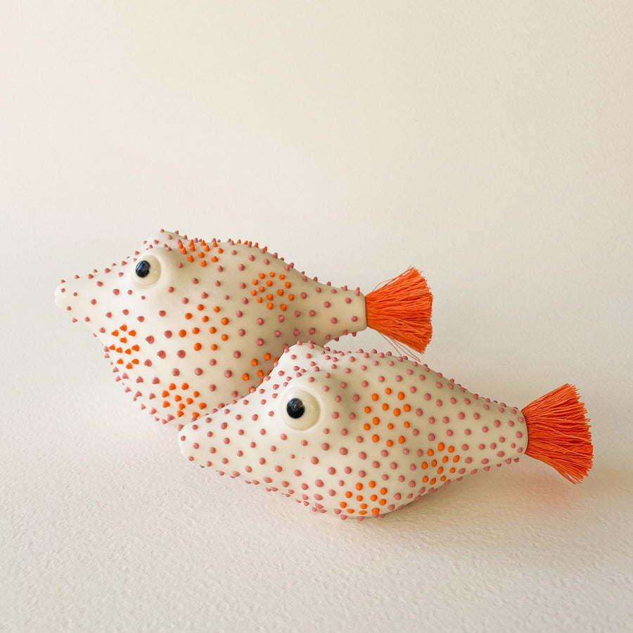 Pufferfish Porcelain Sculpture- Small in Orange and Pink