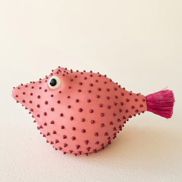 Pufferfish Porcelain Sculpture- Large in Pink and Maroon
