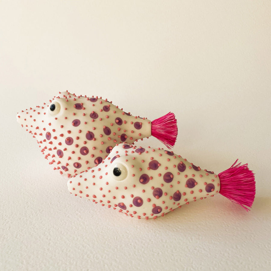 Pufferfish Porcelain Sculpture- Small in Pink and Purple