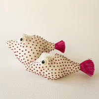 Pufferfish Porcelain Sculpture- Large in White and Maroon