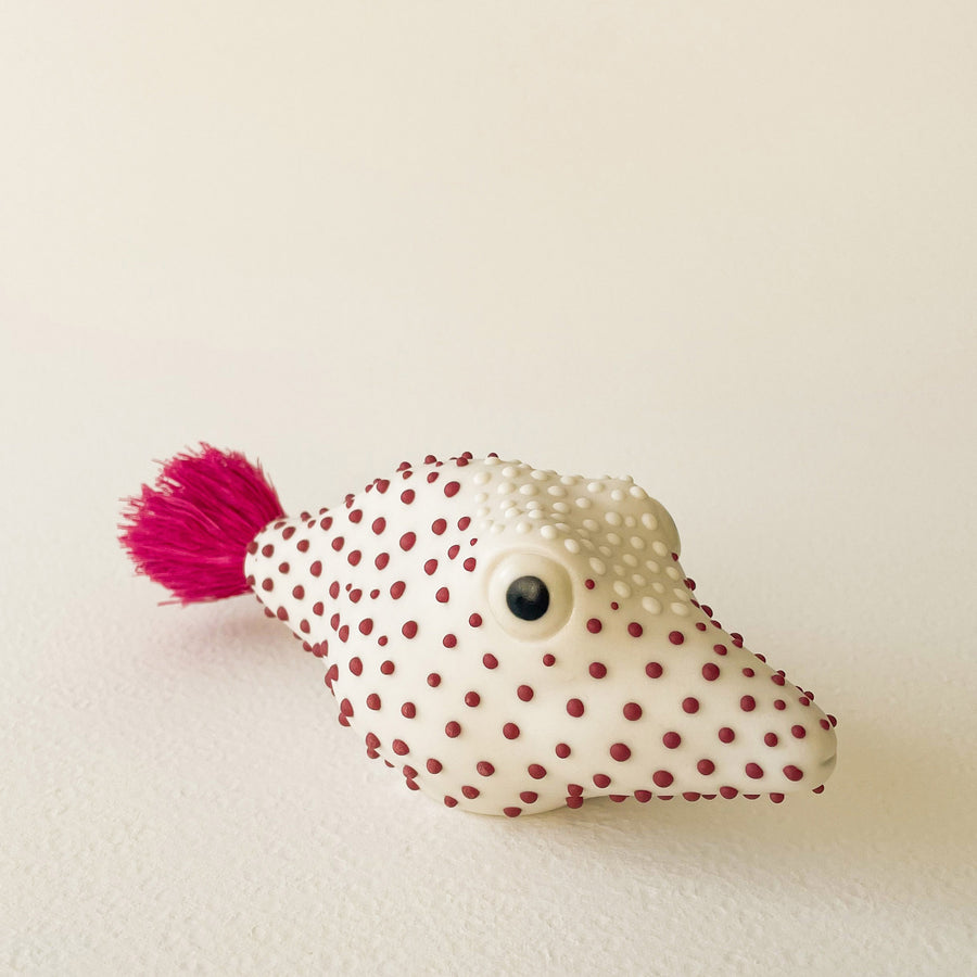 Pufferfish Porcelain Sculpture- Small in White and Maroon