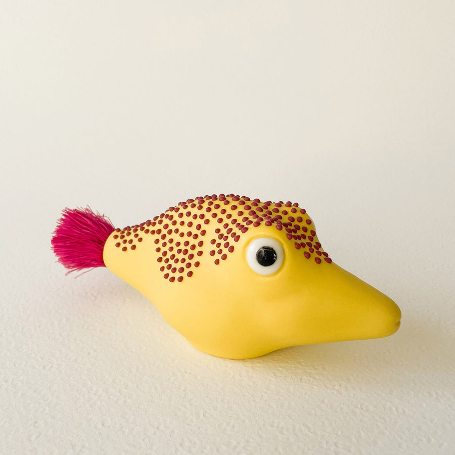 Pufferfish Porcelain Sculpture- Small in Yellow and Maroon