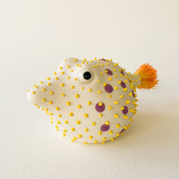 Pufferfish Porcelain Sculpture- Large in Yellow and Purple