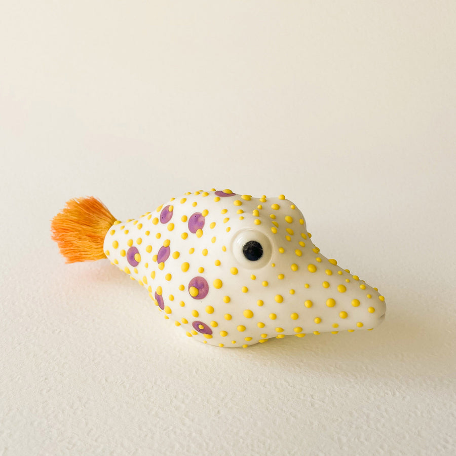 Pufferfish Porcelain Sculpture- Small in Yellow and Purple