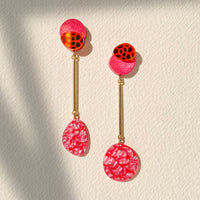 Abstract Coral Mismatched Long Drops in Pink