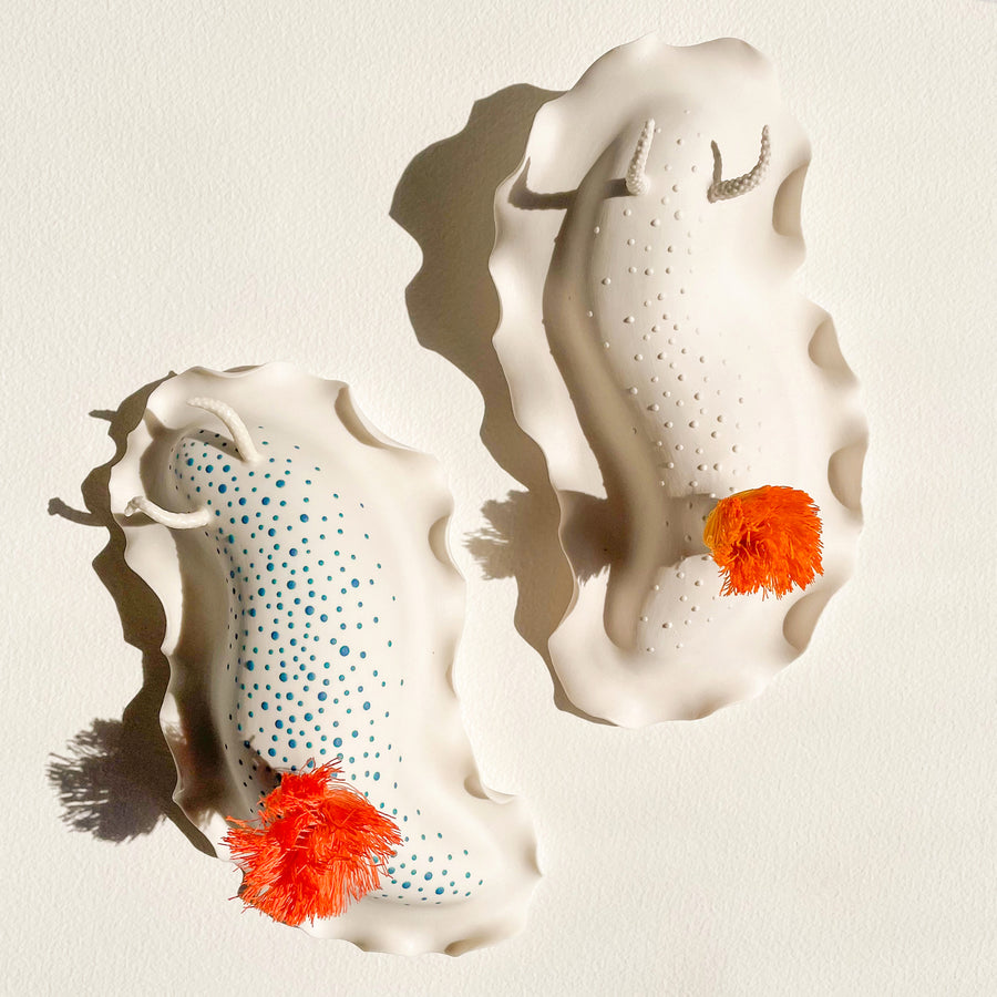 Nudibranch Porcelain Sculpture in Blue and Orange