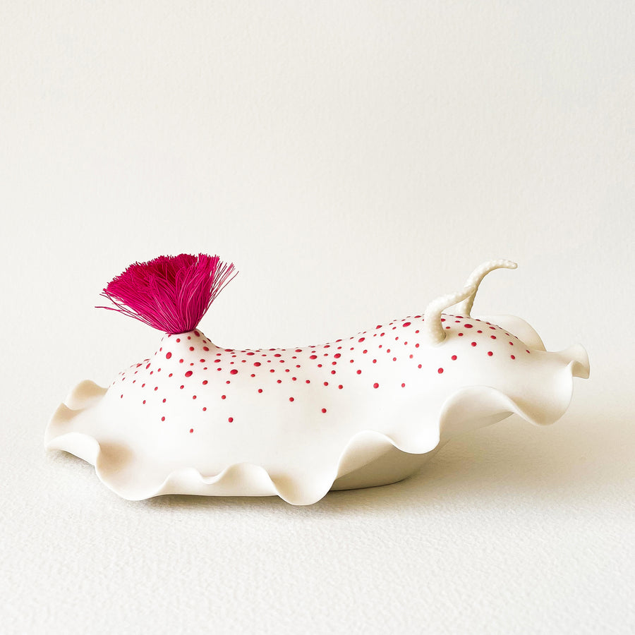 Nudibranch Porcelain Sculpture in White and Fuchsia