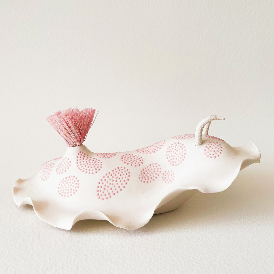 Nudibranch Porcelain Sculpture in White and Pink