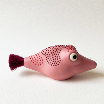 Pufferfish Porcelain Sculpture- Small in Pink and Plum