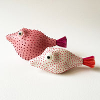 Pufferfish Porcelain Sculpture- Small in Pink and Orange